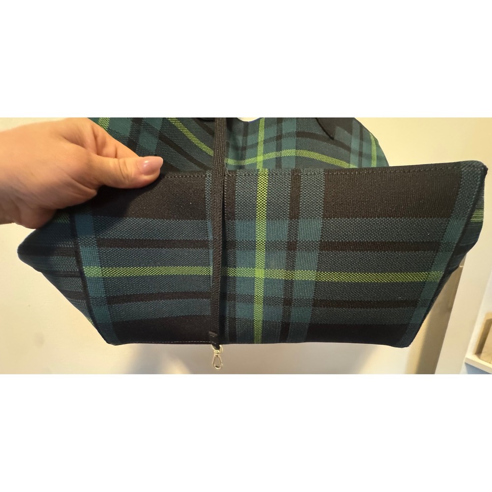 Rothy's The Essential Tote Green Plaid Sustainable Knit Shoulder Bag - Picture 6 of 8